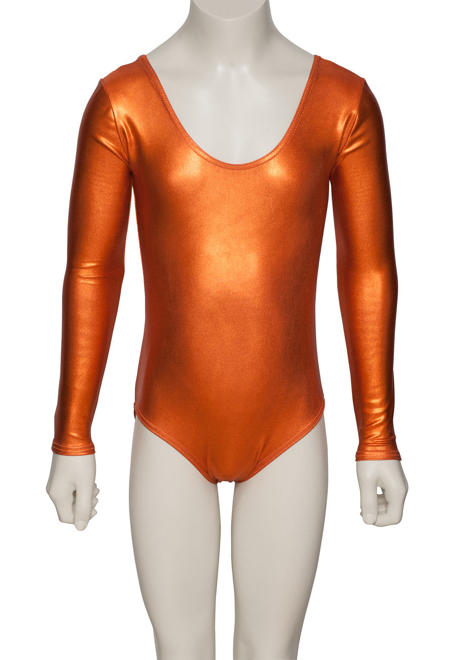 KDC029 Girls Shiny METALLIC All Colours Long Sleeve Leotard