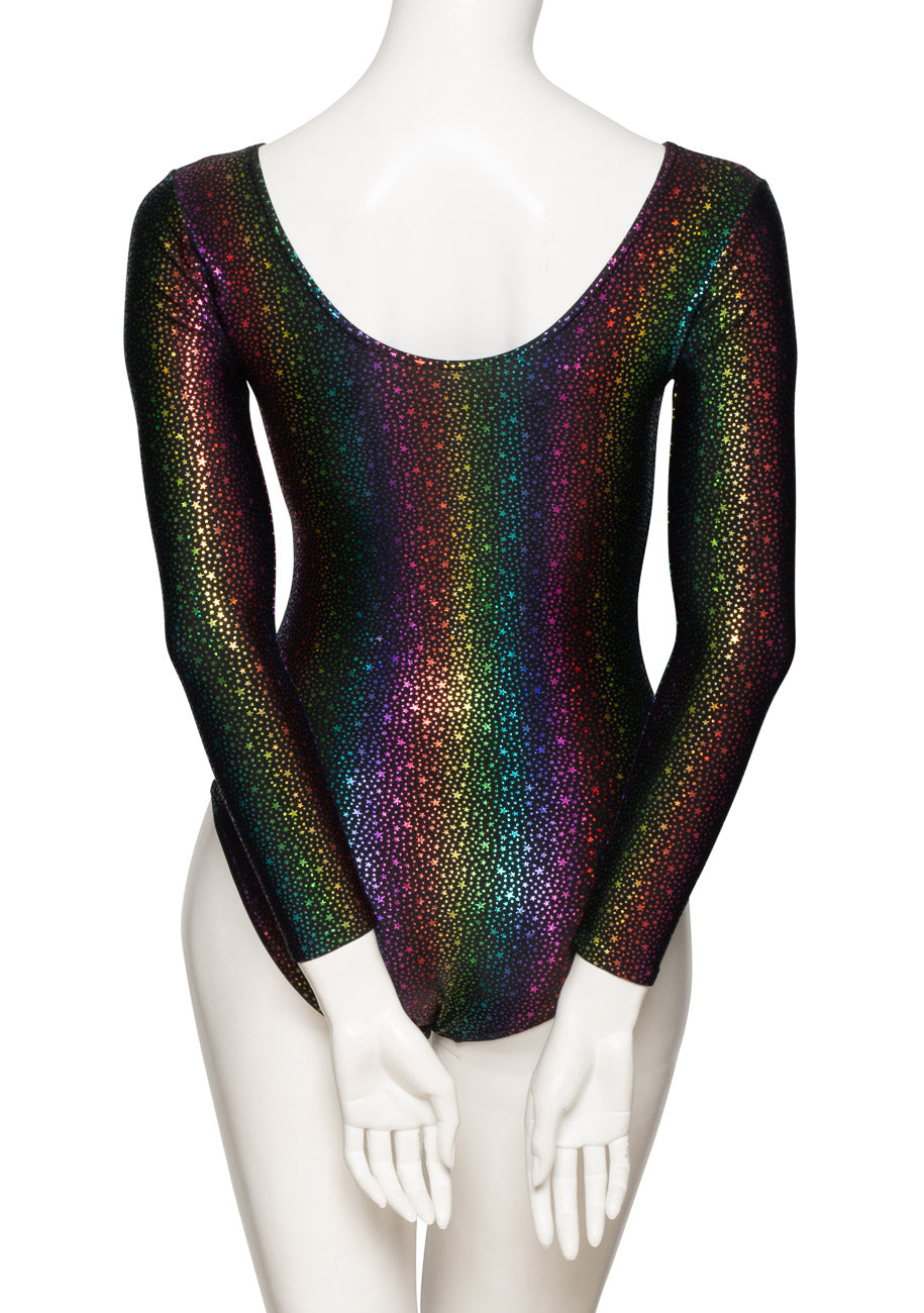 KDC029 All Colours STAR PRINT Womens Girls Lycra Long Sleeve Dance Leotard