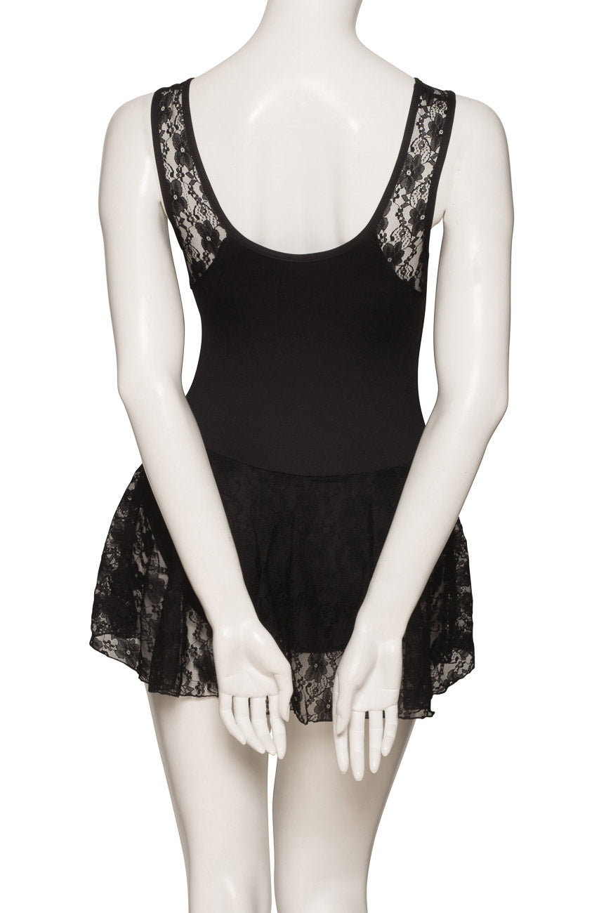 KDFF05 Women's Girls Black Matt Lycra Tactel Body Sleeveless Dress With Lace