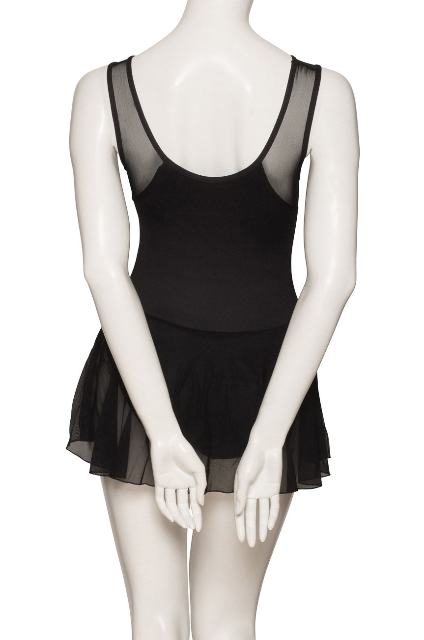 KDFM05 Women's Girls Black Matt Lycra Tactel Body Sleeveless Dress With Mesh