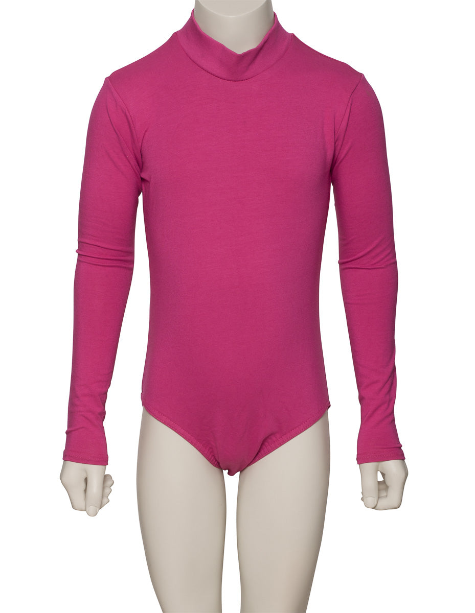 KDGC015 Girls All Colours High Neck Cotton Long Sleeve Leotard
