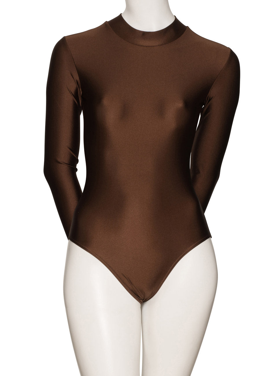 KDGN019 Women's All Colours Nylon Lycra HIGH NECK Long Sleeve Plain Dance Gymnastics Leotard