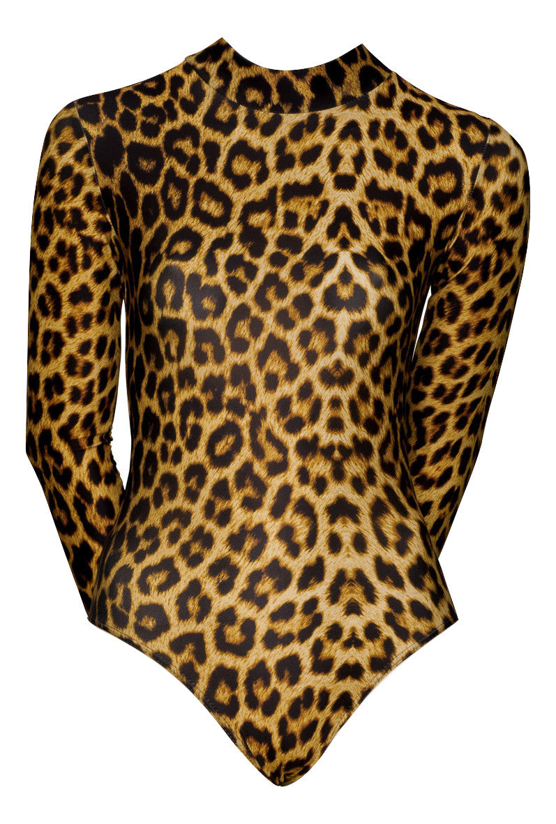 KDGN019 All Colours ANIMAL PRINT Women's Girls Lycra High Neck Long Sleeve Dance Leotard