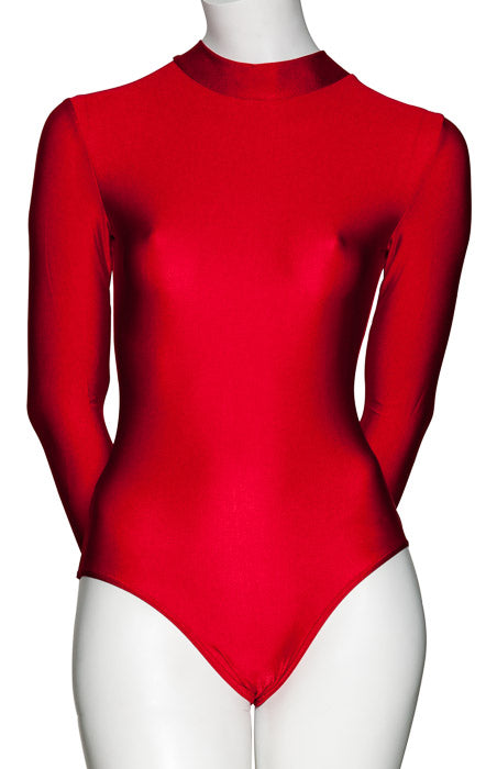 KDGN019 Women's All Colours Nylon Lycra HIGH NECK Long Sleeve Plain Dance Gymnastics Leotard