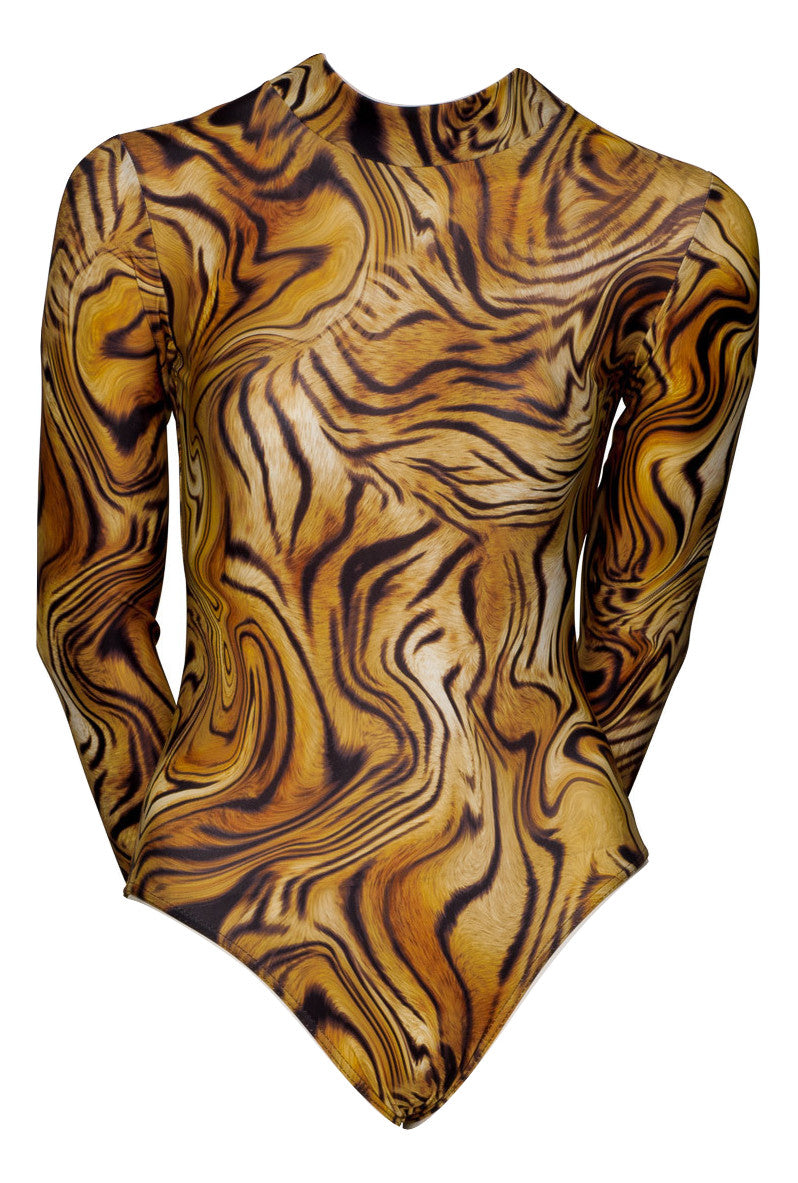KDGN019 All Colours ANIMAL PRINT Women's Girls Lycra High Neck Long Sleeve Dance Leotard
