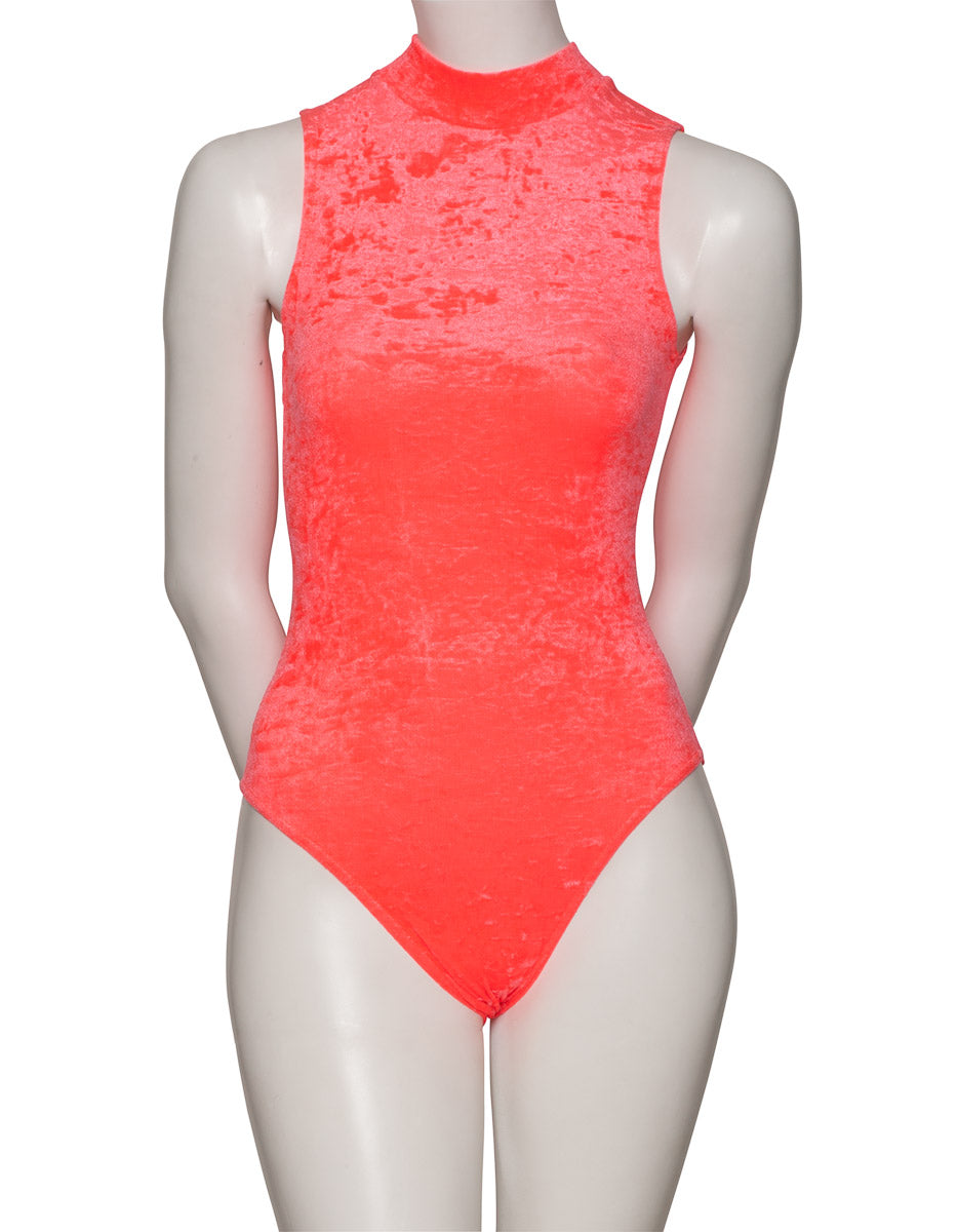 KDGV017 Women's All Colours Velour Crushed Velvet HIGH NECK Sleeveless Dance Leotard