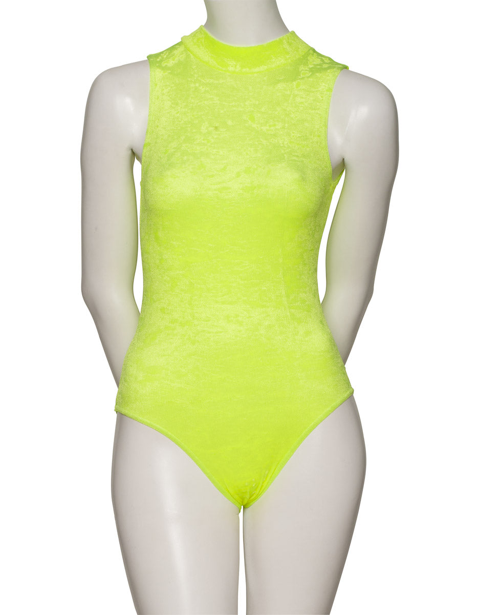 KDGV017 Women's All Colours Velour Crushed Velvet HIGH NECK Sleeveless Dance Leotard