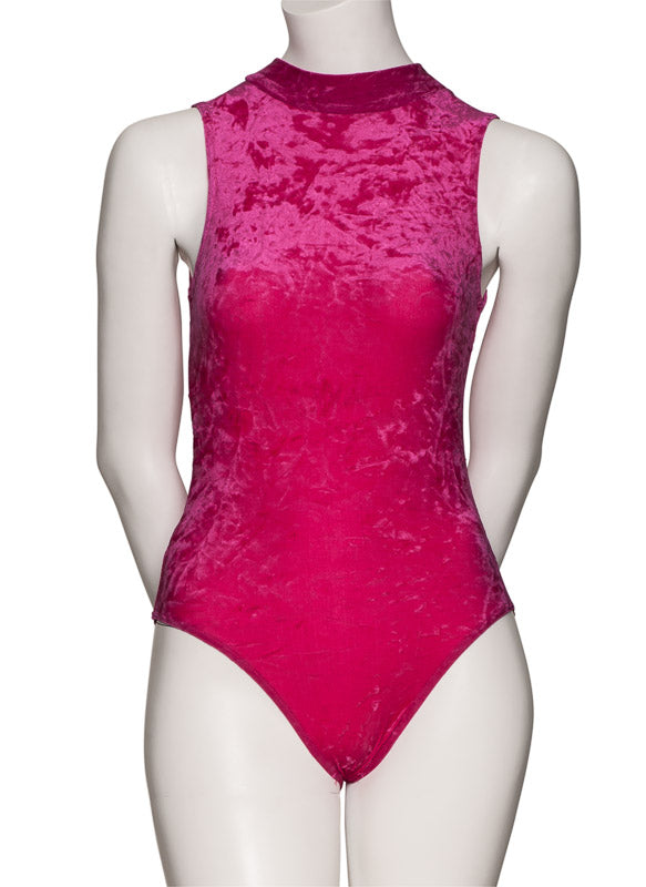 KDGV017 Women's All Colours Velour Crushed Velvet HIGH NECK Sleeveless Dance Leotard