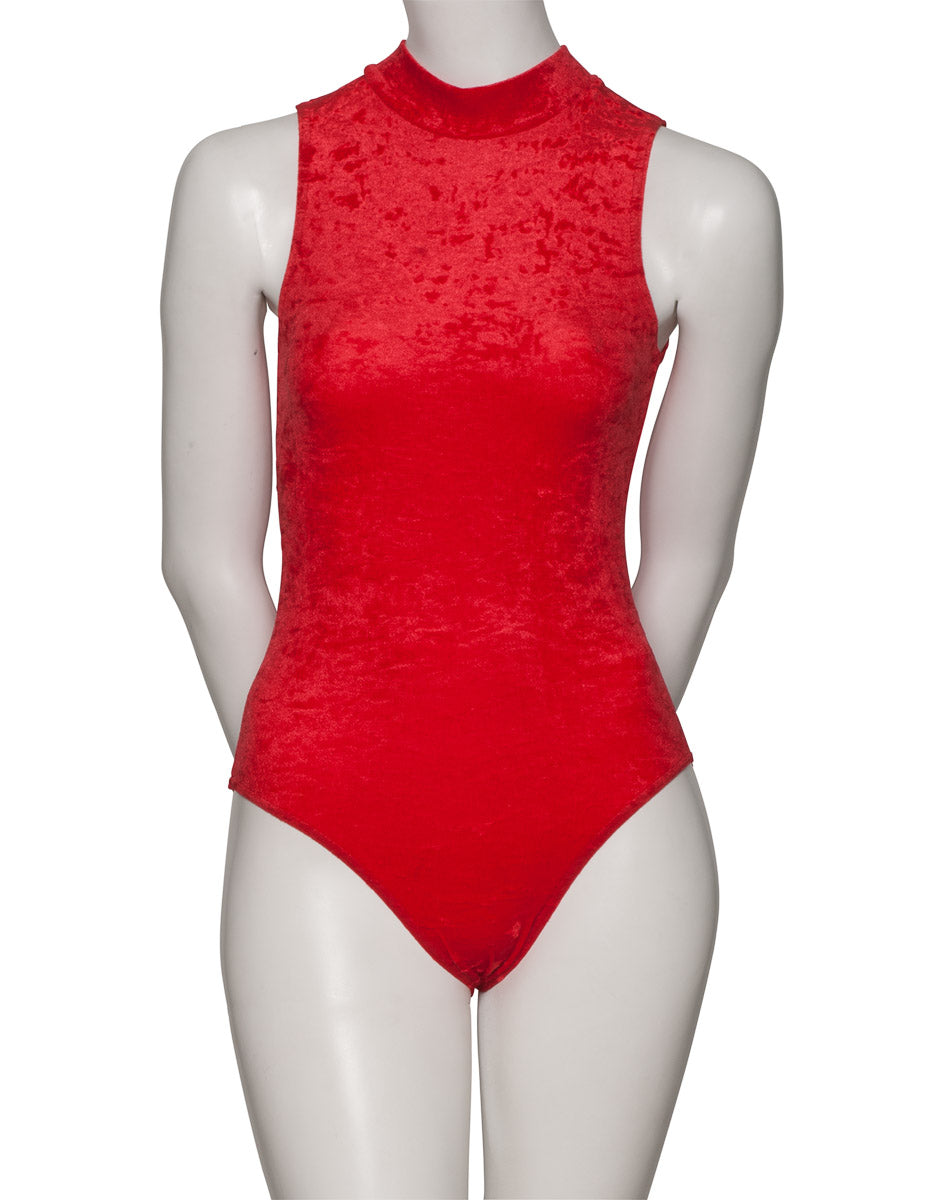 KDGV017 Women's All Colours Velour Crushed Velvet HIGH NECK Sleeveless Dance Leotard
