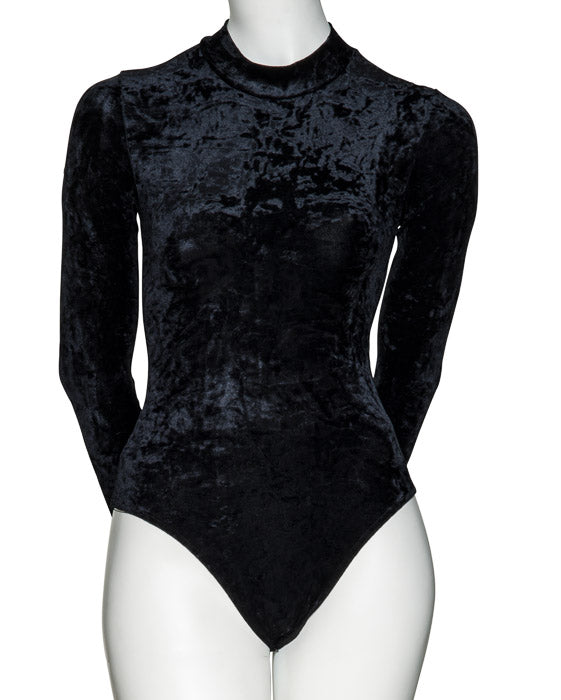 KDGV018 Women's All Colours Velour Crushed Velvet HIGH NECK Long Sleeve Dance Leotard