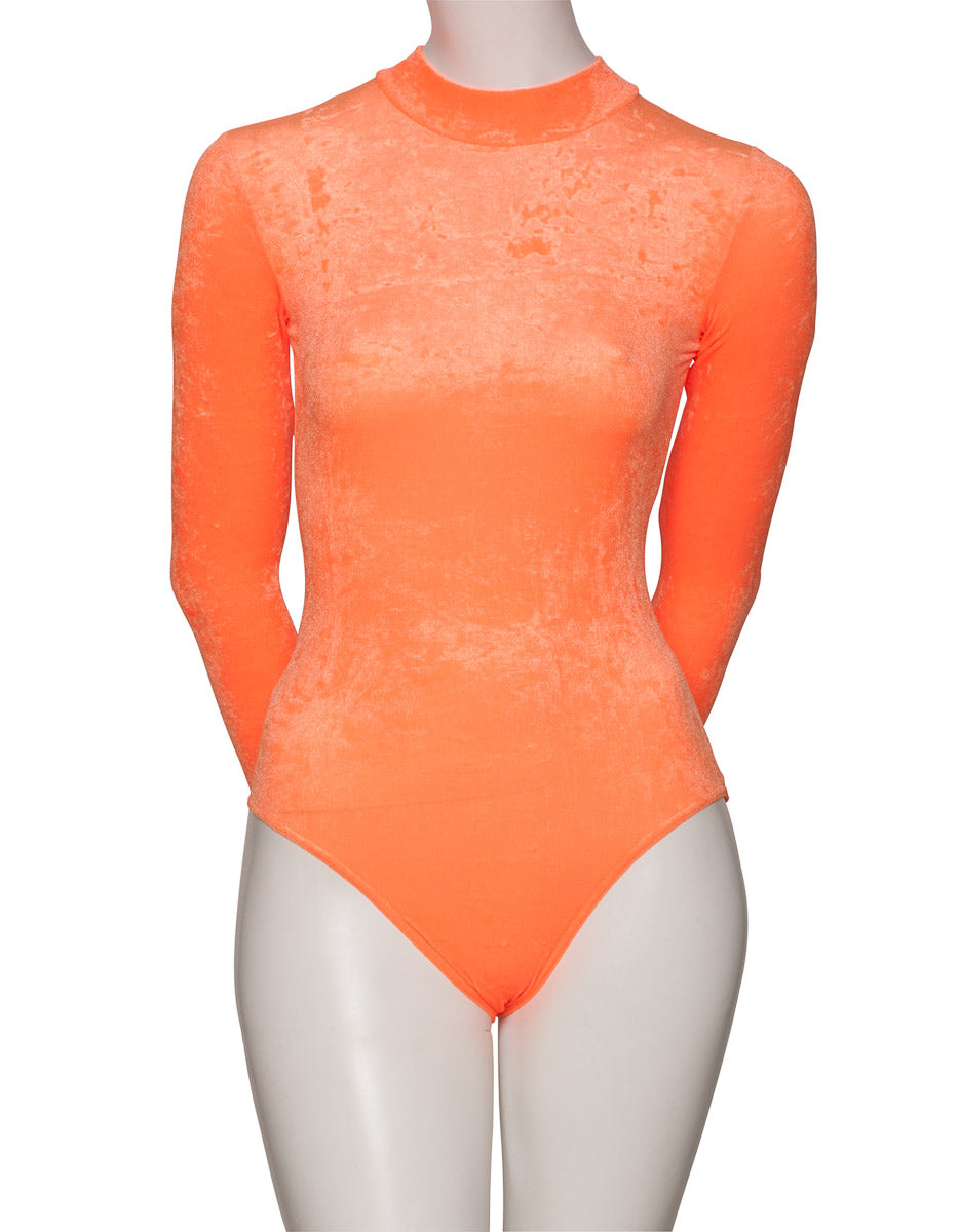 KDGV018 Women's All Colours Velour Crushed Velvet HIGH NECK Long Sleeve Dance Leotard