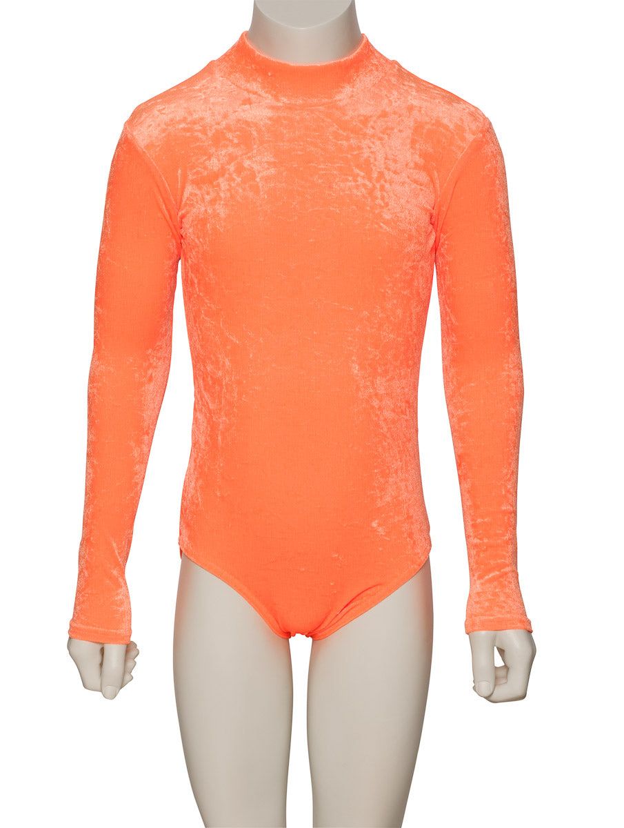 KDGV018 Girls All Colours Velour Crushed Velvet HIGH NECK Long Sleeve Dance Leotard