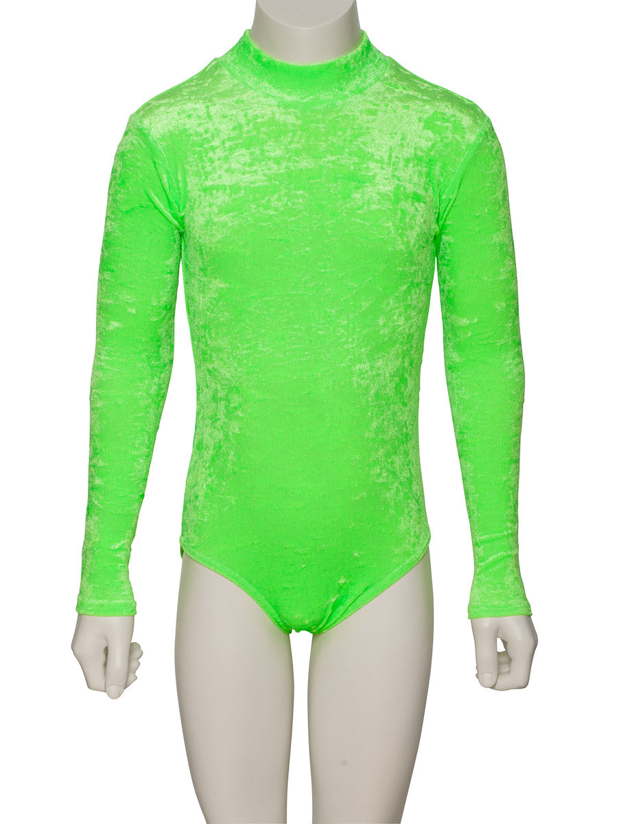 KDGV018 Girls All Colours Velour Crushed Velvet HIGH NECK Long Sleeve Dance Leotard