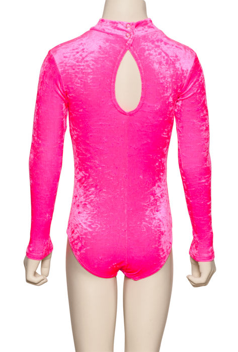 KDGV018 Girls All Colours Velour Crushed Velvet HIGH NECK Long Sleeve Dance Leotard