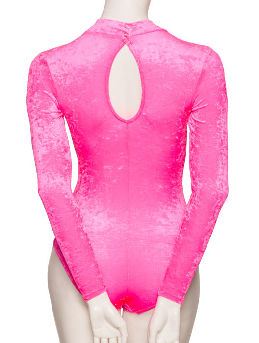 KDGV018 Women's All Colours Velour Crushed Velvet HIGH NECK Long Sleeve Dance Leotard