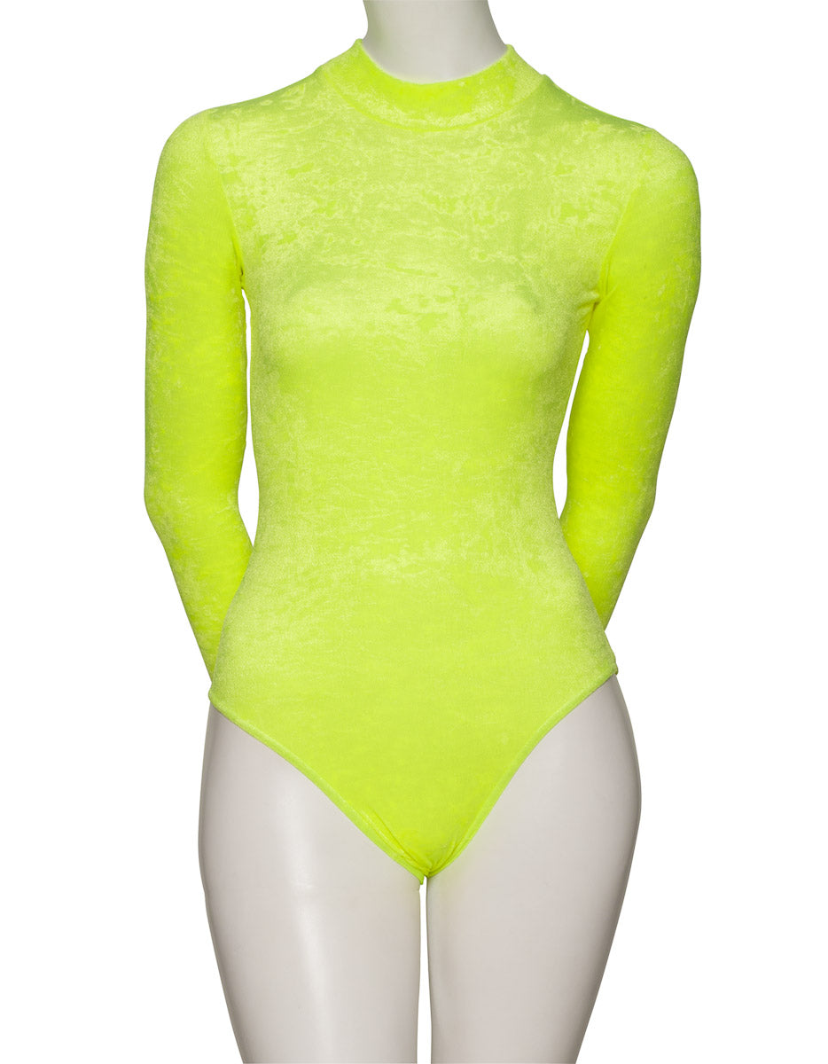 KDGV018 Women's All Colours Velour Crushed Velvet HIGH NECK Long Sleeve Dance Leotard