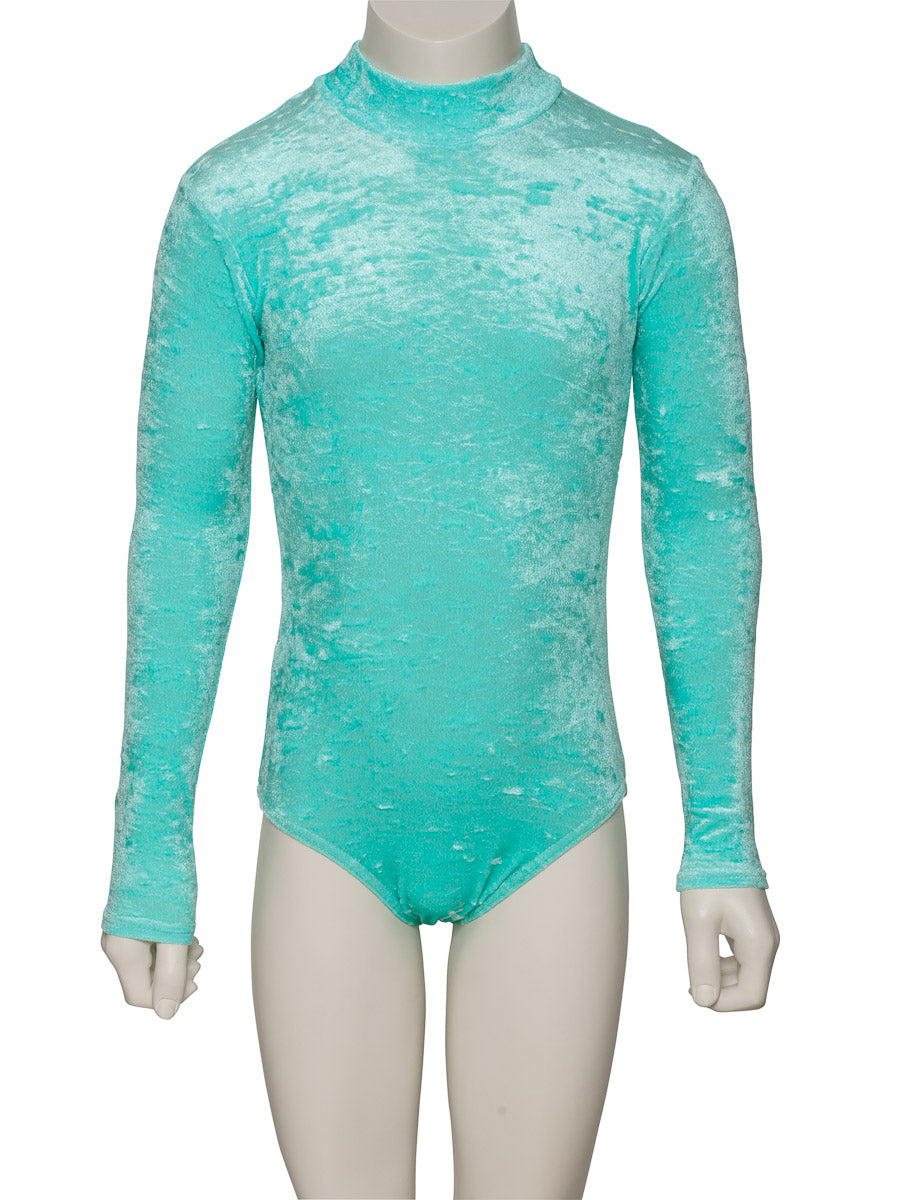 KDGV018 Girls All Colours Velour Crushed Velvet HIGH NECK Long Sleeve Dance Leotard