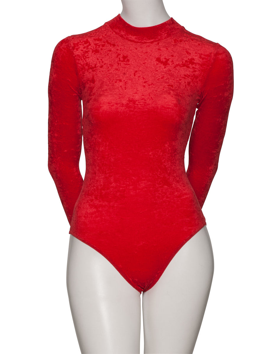 KDGV018 Women's All Colours Velour Crushed Velvet HIGH NECK Long Sleeve Dance Leotard