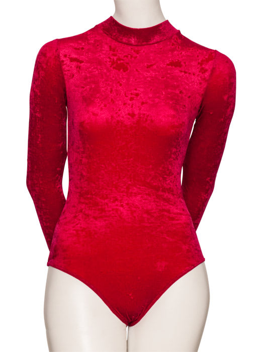 KDGV018 Women's All Colours Velour Crushed Velvet HIGH NECK Long Sleeve Dance Leotard