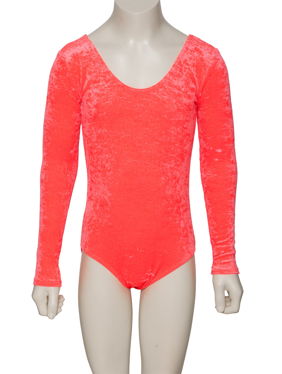 KDGV049 Girls All Colours Velour Crushed Velvet Long Sleeve Dance Leotard