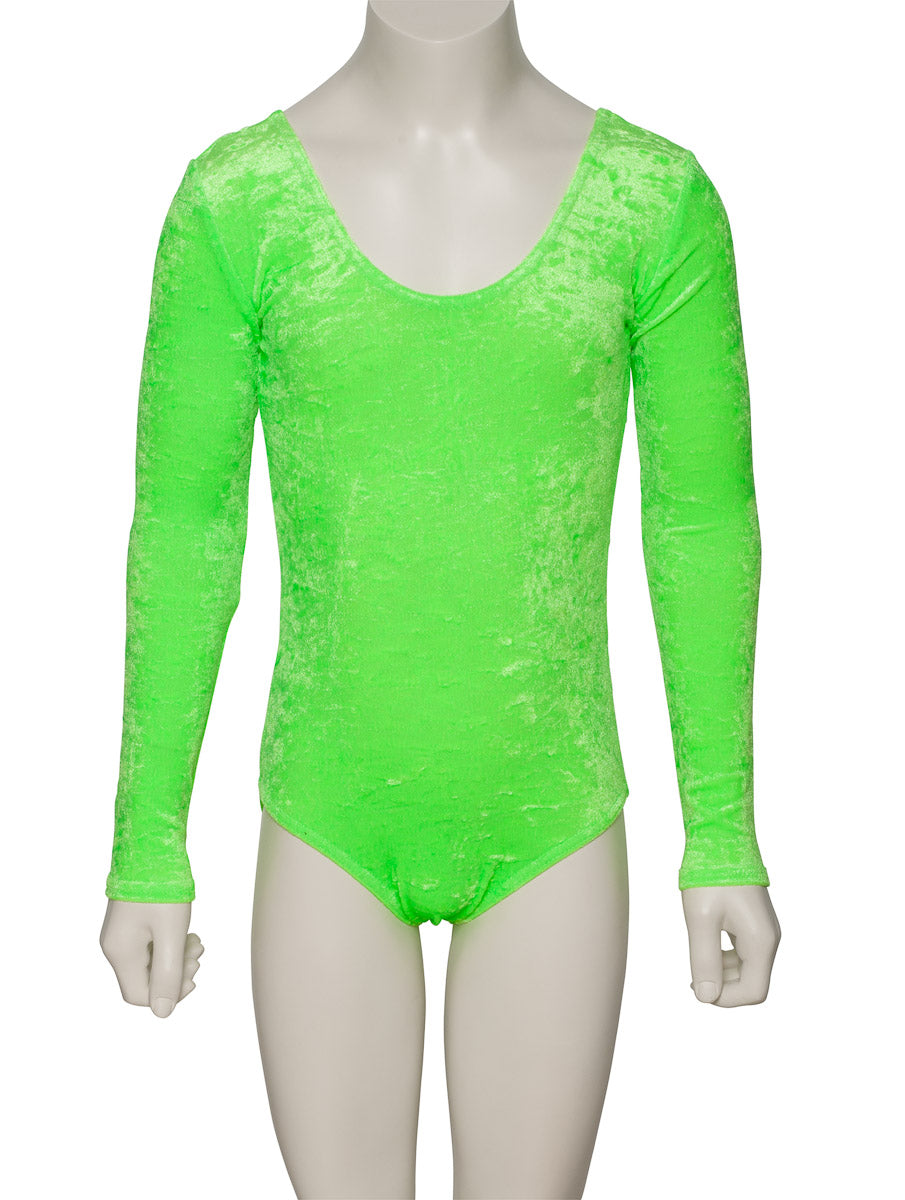 KDGV049 Girls All Colours Velour Crushed Velvet Long Sleeve Dance Leotard