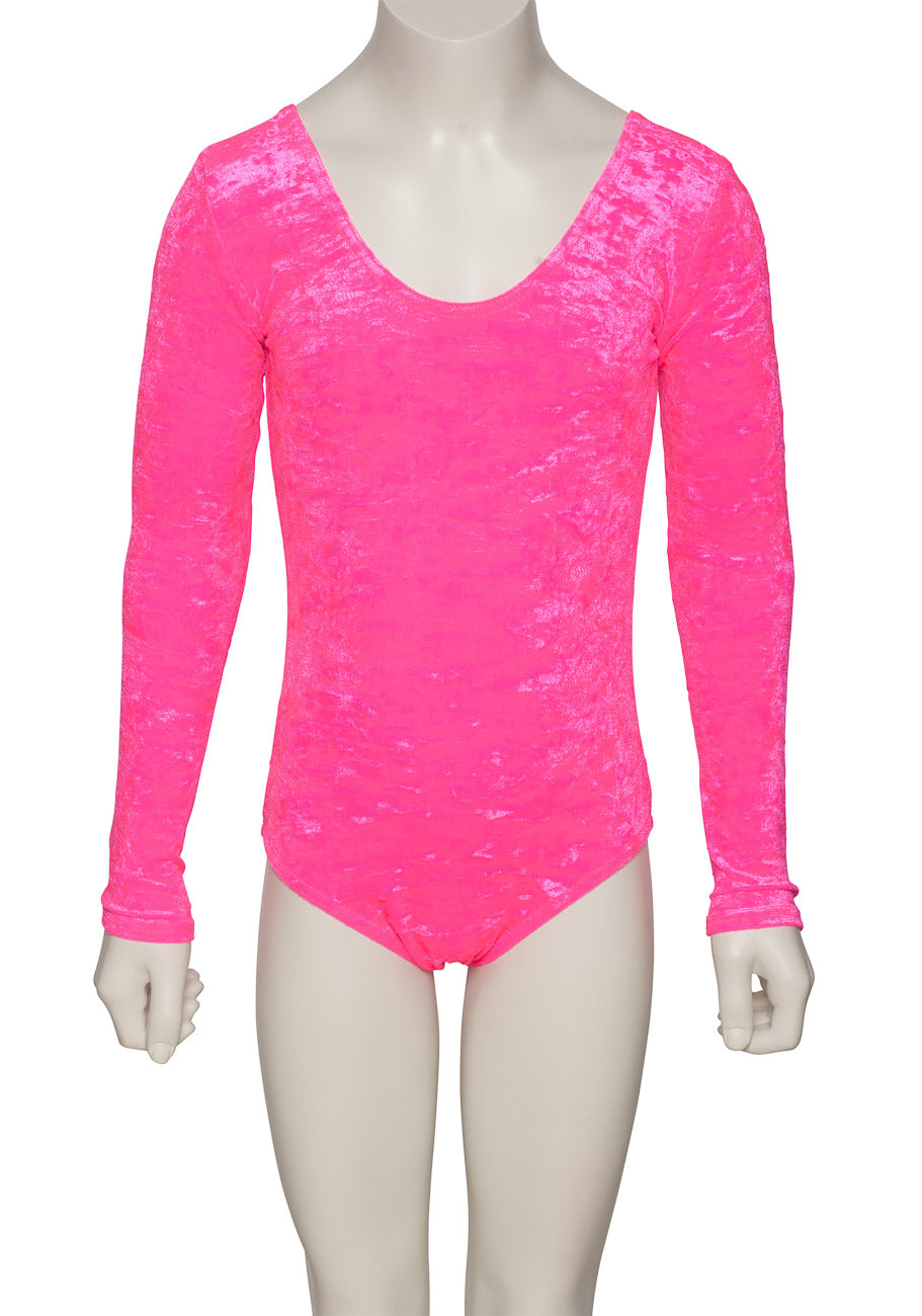 KDGV049 Girls All Colours Velour Crushed Velvet Long Sleeve Dance Leotard