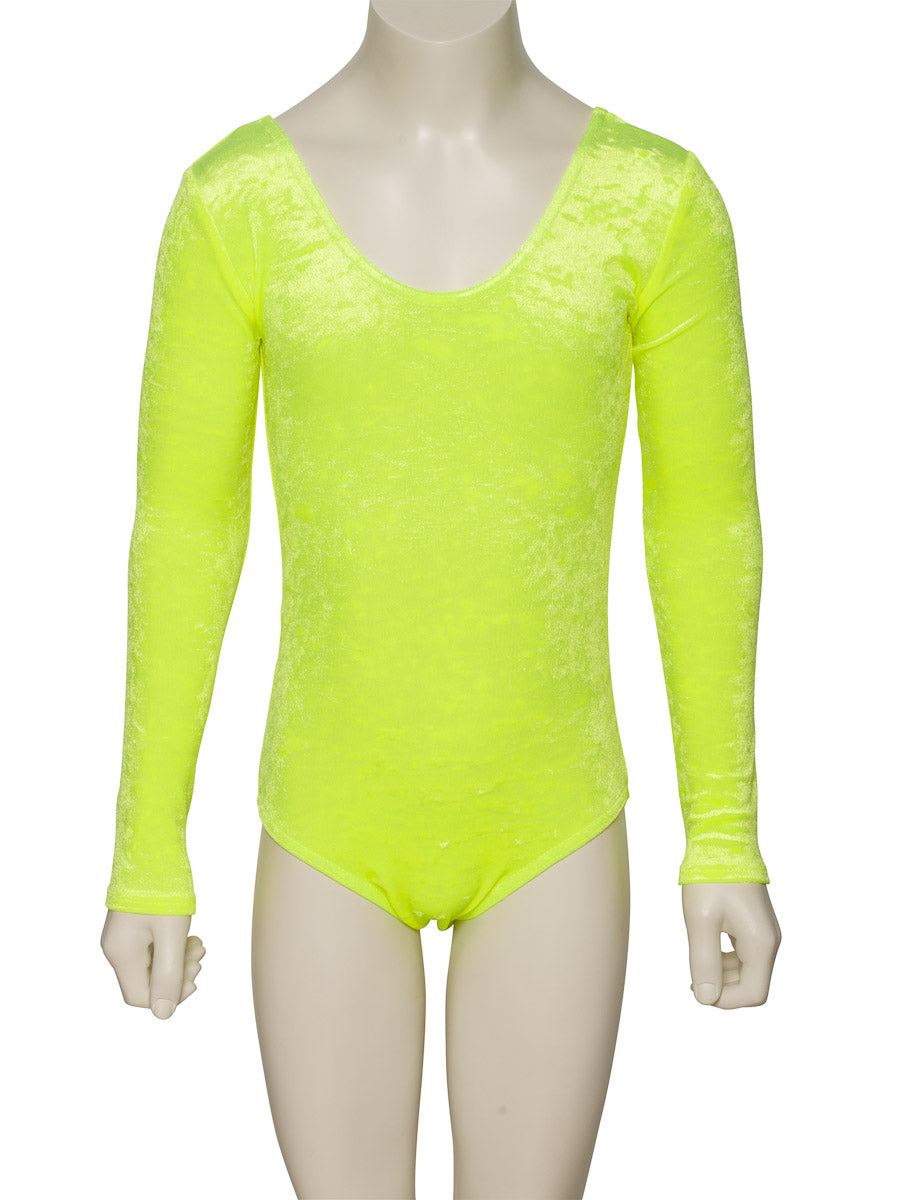KDGV049 Girls All Colours Velour Crushed Velvet Long Sleeve Dance Leotard