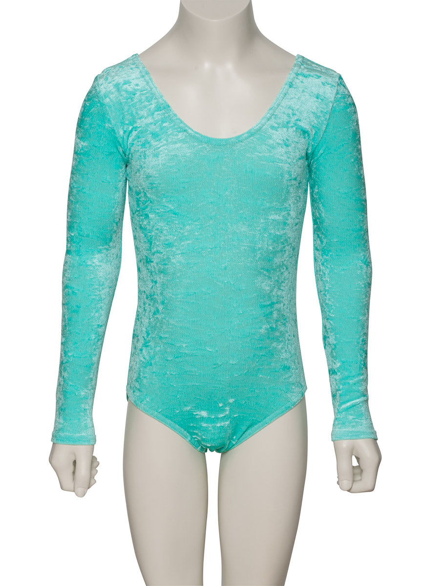 KDGV049 Girls All Colours Velour Crushed Velvet Long Sleeve Dance Leotard