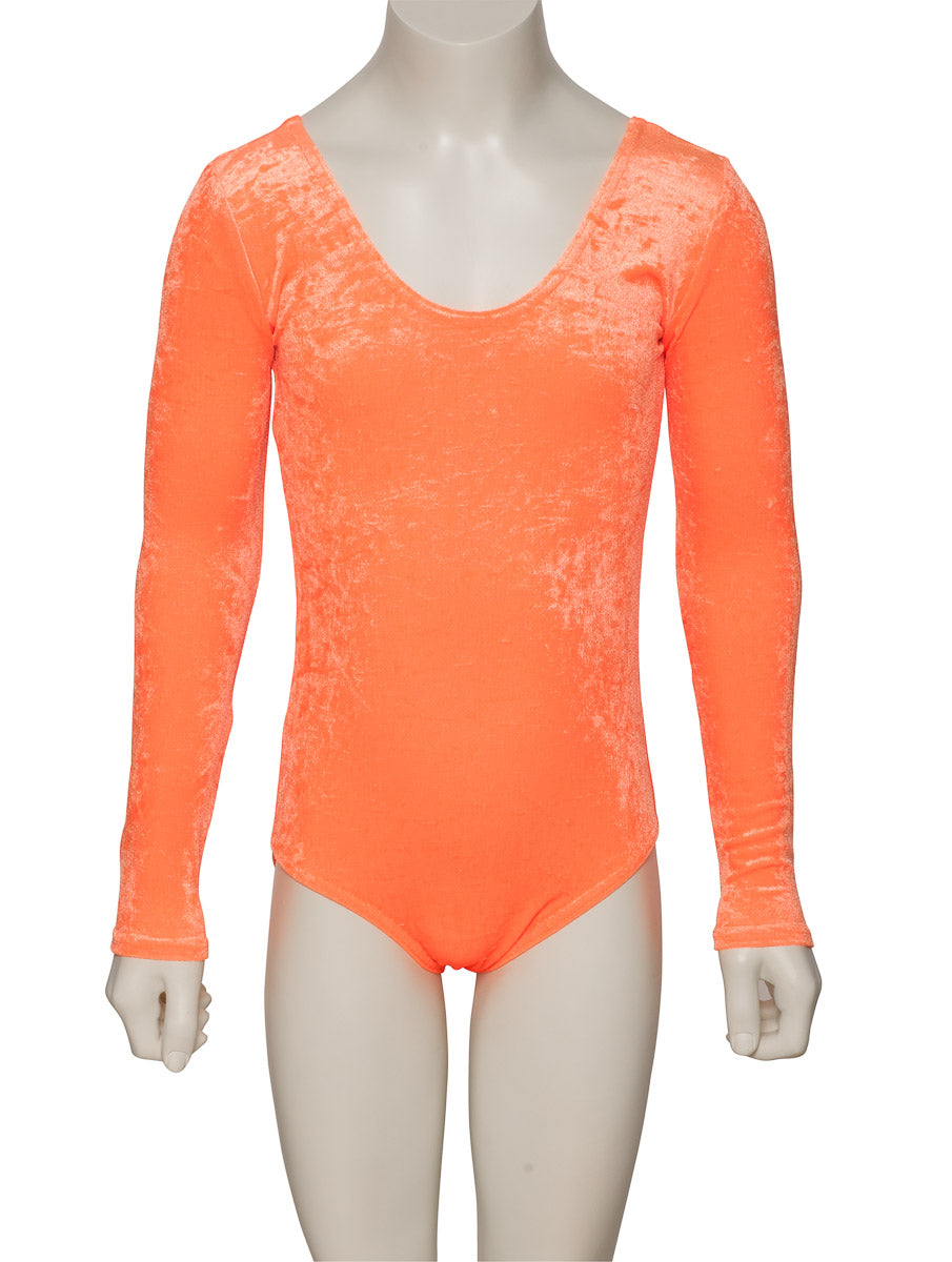 KDGV049 Girls All Colours Velour Crushed Velvet Long Sleeve Dance Leotard