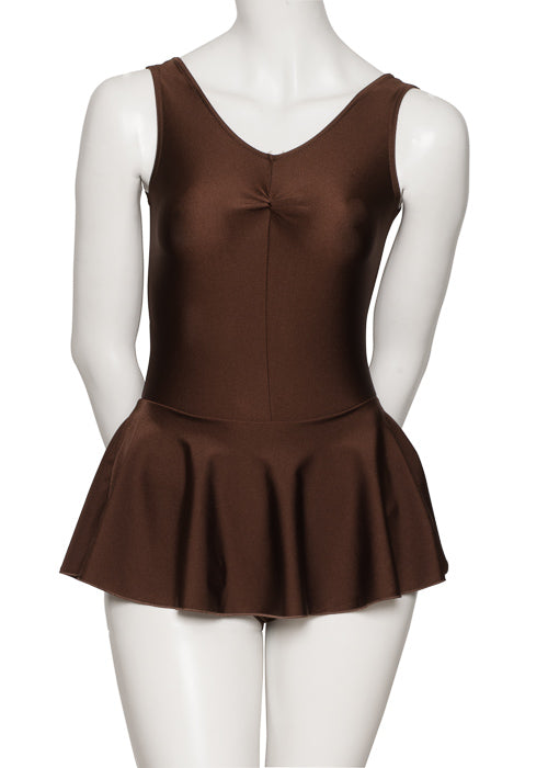 KDR005 Women's All Colours Nylon Lycra Sleeveless Ruched Leotard & Attached Skirt