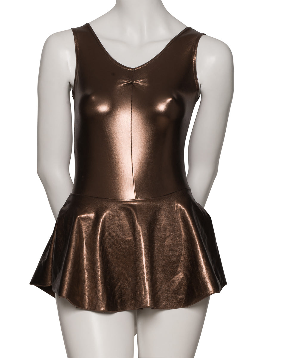 KDR005 Women's Shiny METALLIC All Colours Sleeveless Ruched Leotard & Attached Skirt