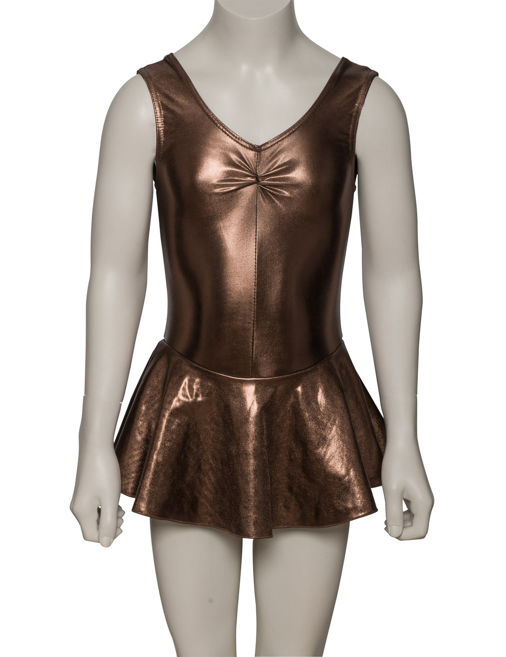 KDR005 Girls Shiny METALLIC Sleeveless Ruched Leotard & Attached Skirt