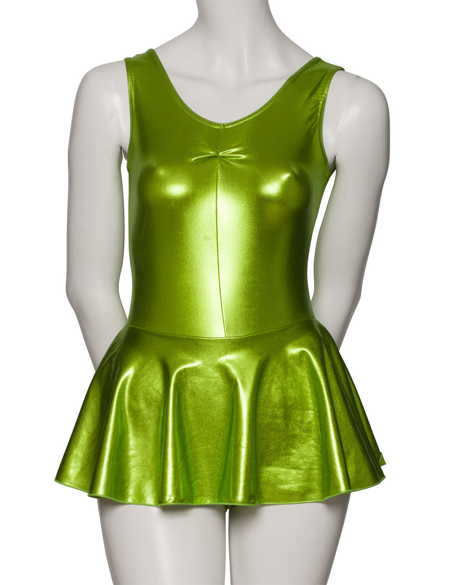 KDR005 Women's Shiny METALLIC All Colours Sleeveless Ruched Leotard & Attached Skirt