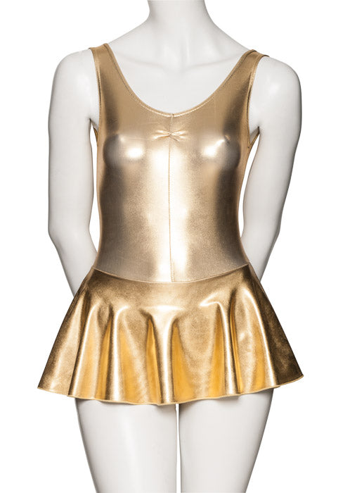 KDR005 Women's Shiny METALLIC All Colours Sleeveless Ruched Leotard & Attached Skirt