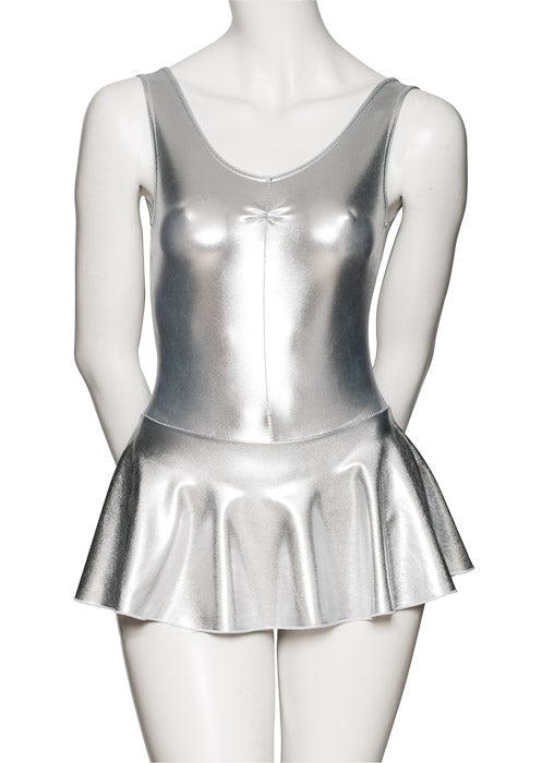 KDR005 Women's Shiny METALLIC All Colours Sleeveless Ruched Leotard & Attached Skirt