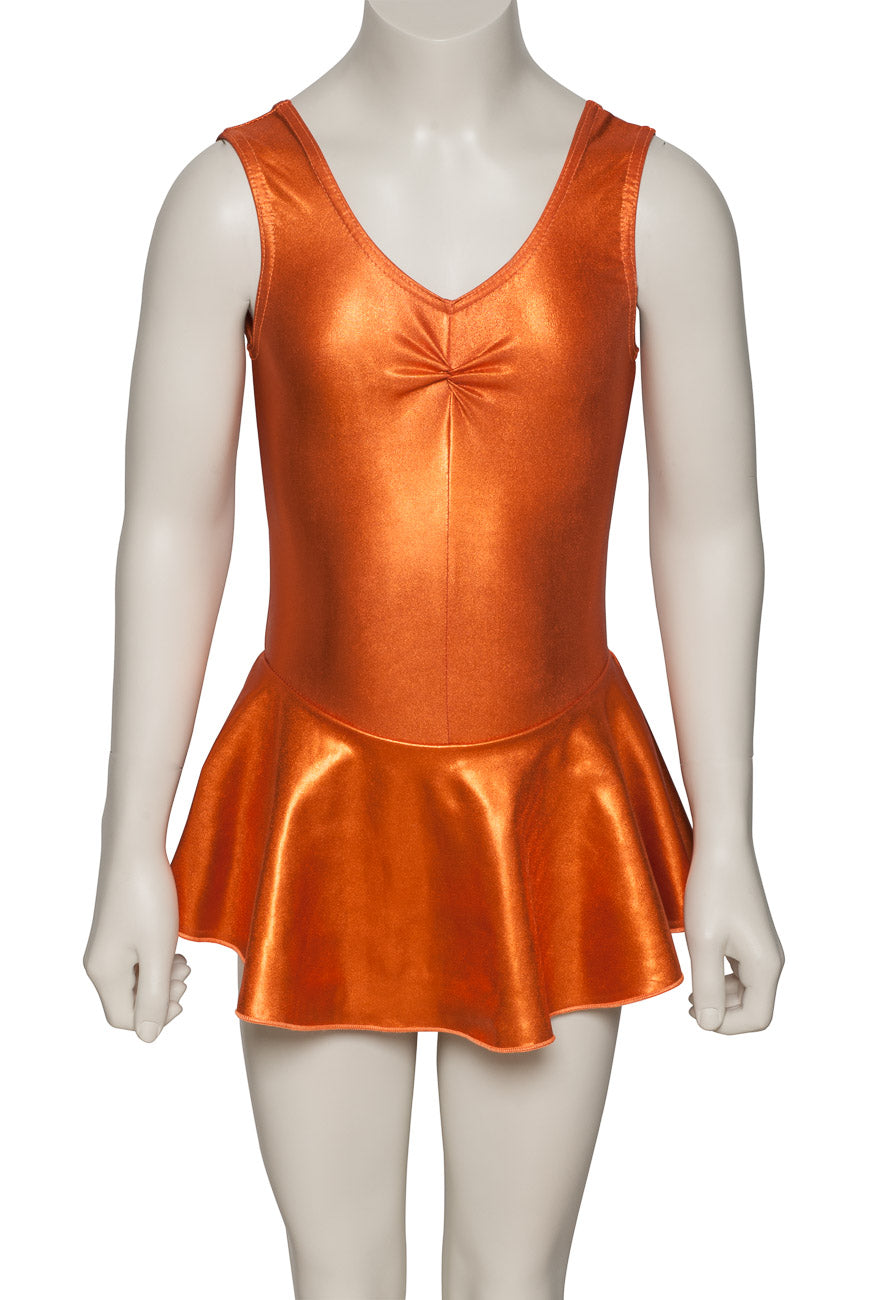 KDR005 Girls Shiny METALLIC Sleeveless Ruched Leotard & Attached Skirt