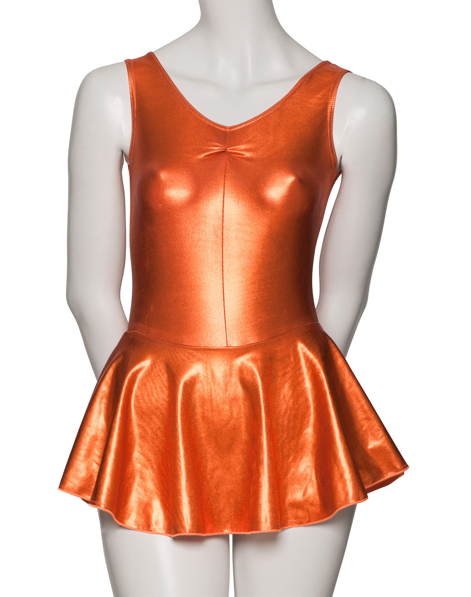 KDR005 Women's Shiny METALLIC All Colours Sleeveless Ruched Leotard & Attached Skirt