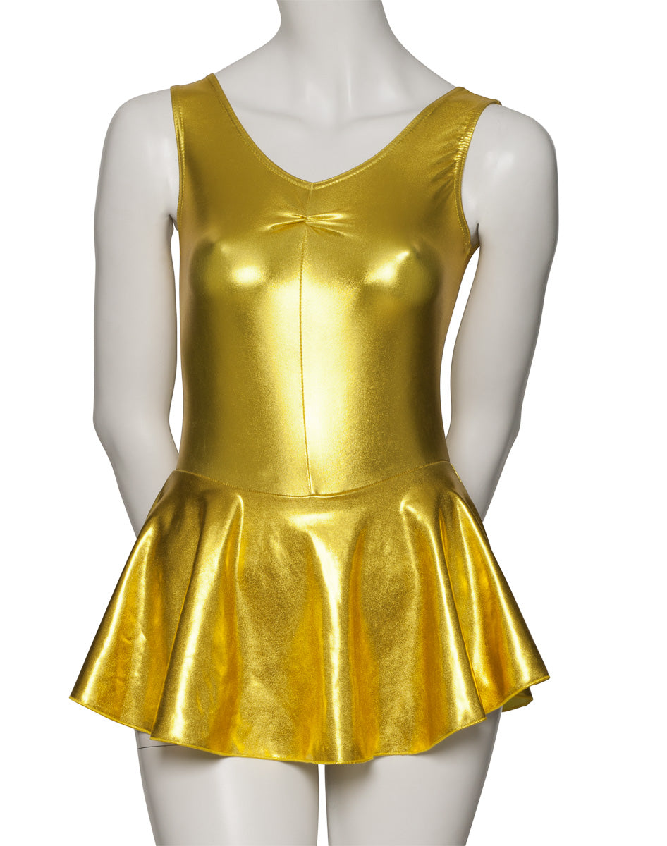 KDR005 Women's Shiny METALLIC All Colours Sleeveless Ruched Leotard & Attached Skirt