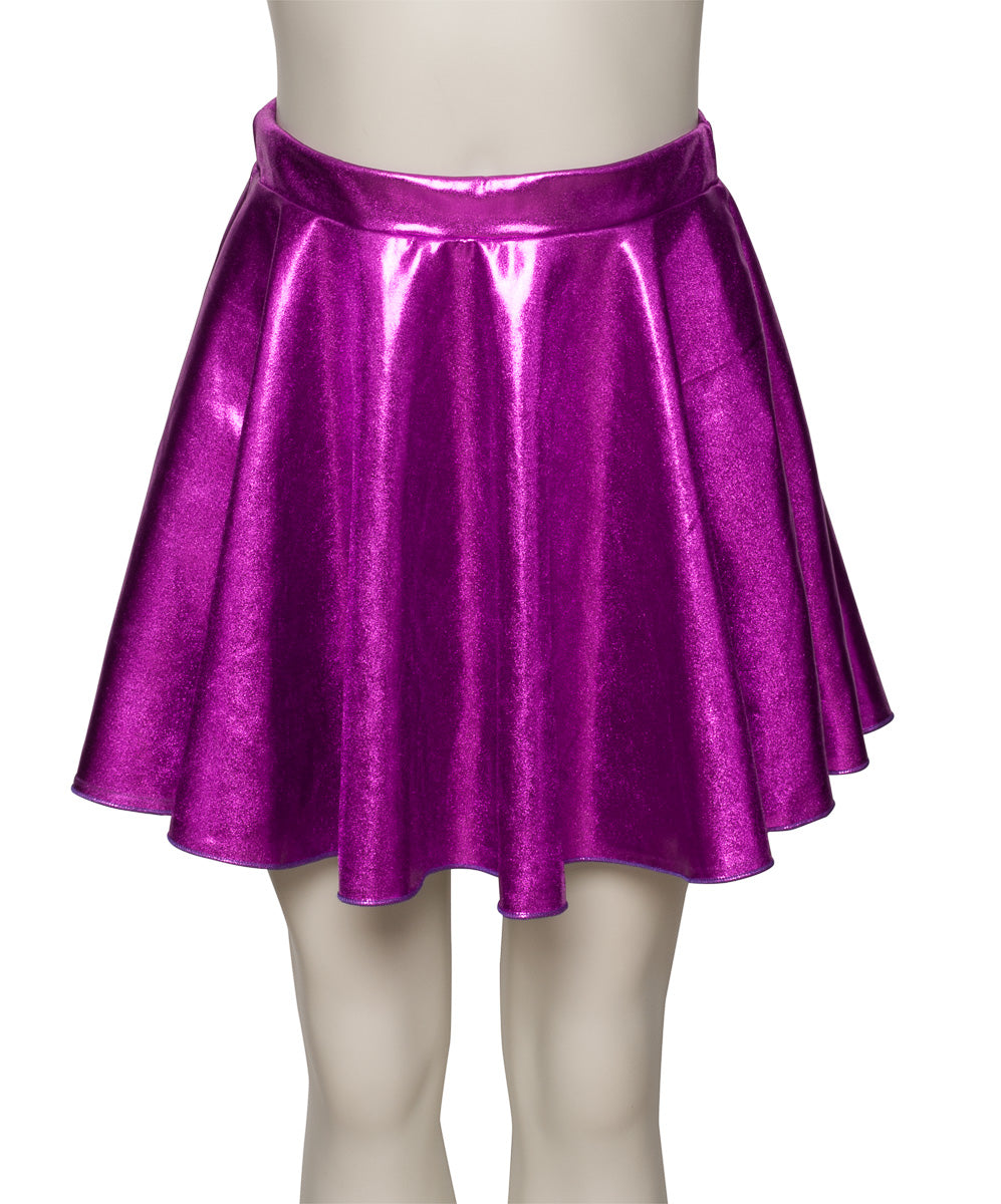 KDSK01 Girls All Colours of Shiny METALLIC Pull On Circular Dance Skirt