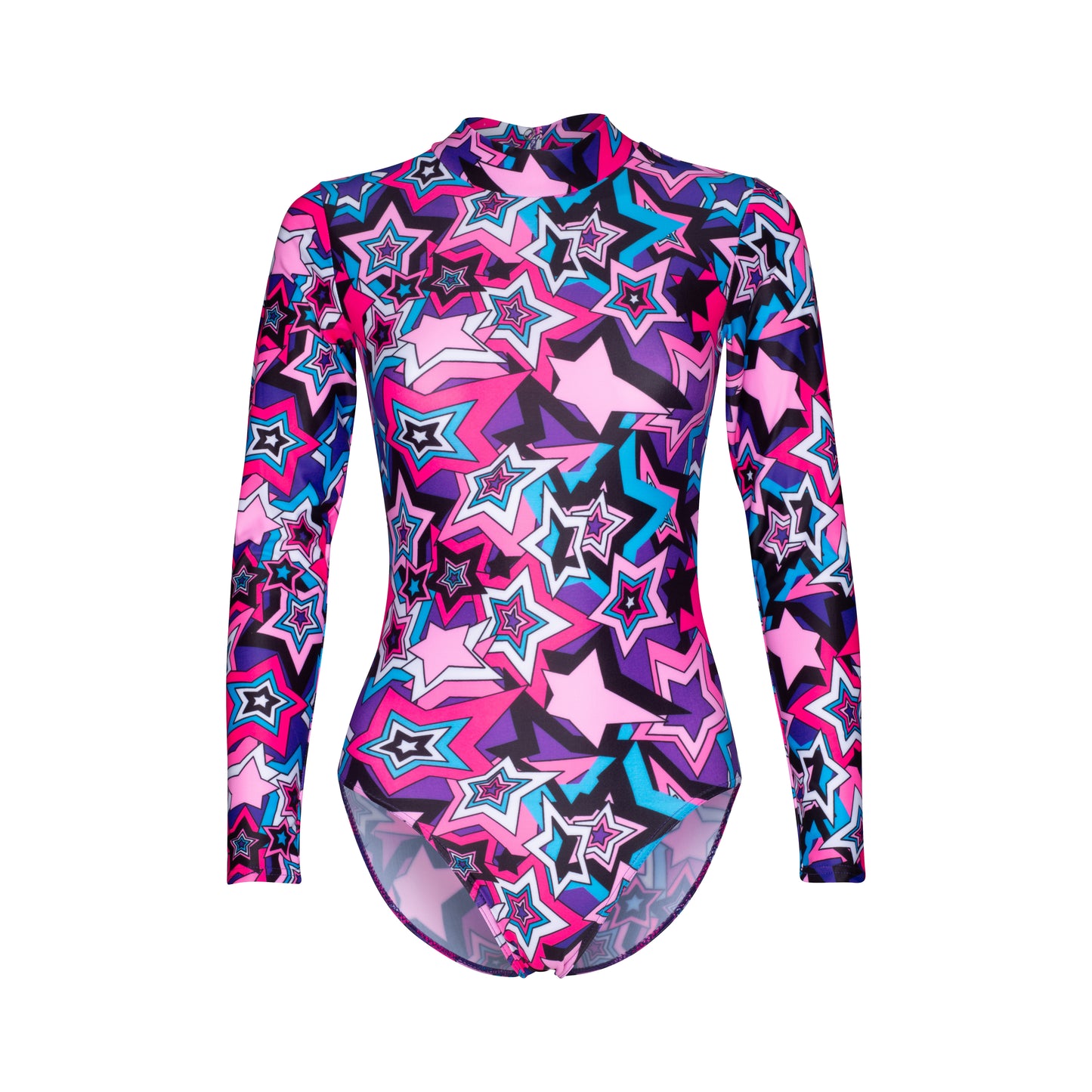 KDGN019 Women's Girl's Variety Of Festival Multi Coloured Print HIGH NECK Long Sleeve Leotards