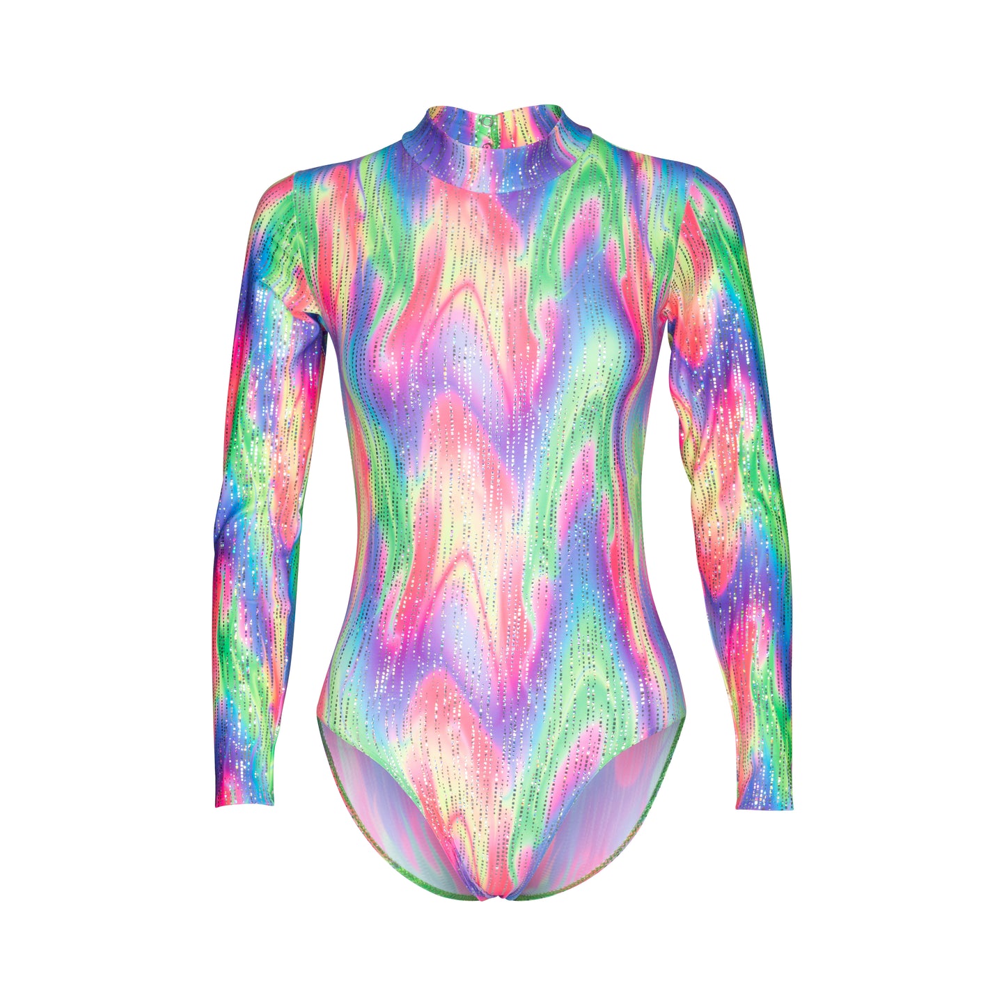 KDGN019 Women's Girl's Variety Of Festival Multi Coloured Print HIGH NECK Long Sleeve Leotards