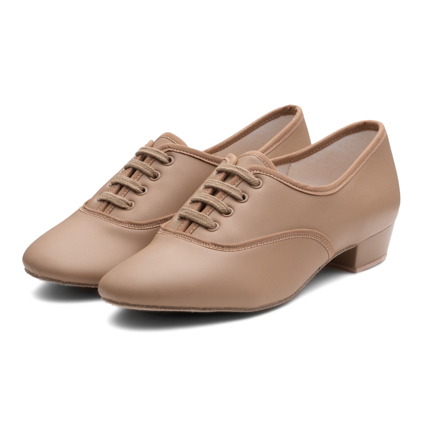 Tan PU Low Heel Suede Sole Lace Up Practice Stage Ballroom Shoes