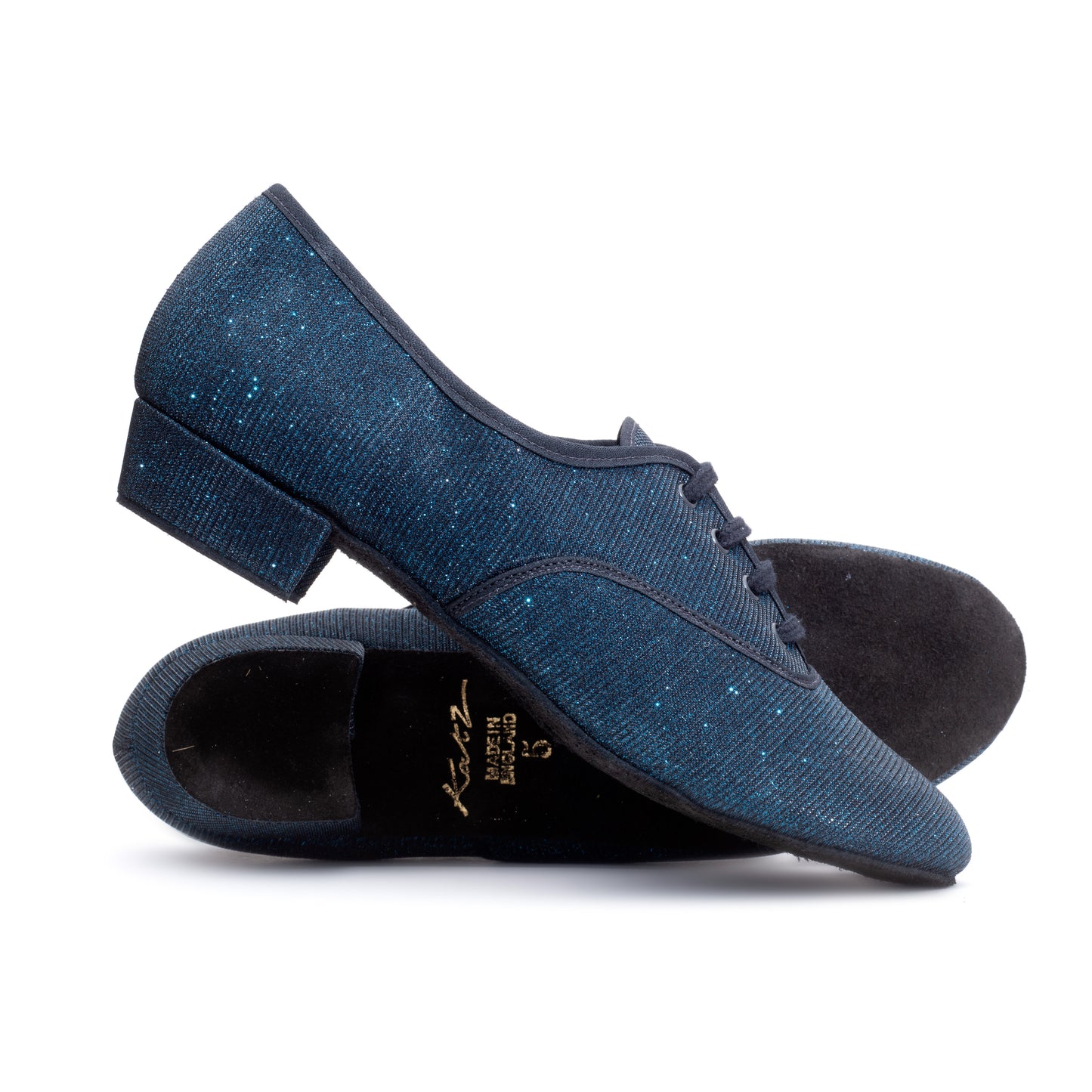 Black/Navy Glitter Low Heel Suede Sole Lace Up Practice Stage Ballroom Shoes
