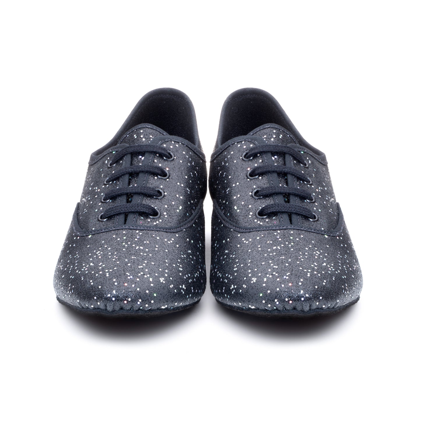 Black/Silver Hologram Low Heel Suede Sole Lace Up Practice Stage Ballroom Shoes