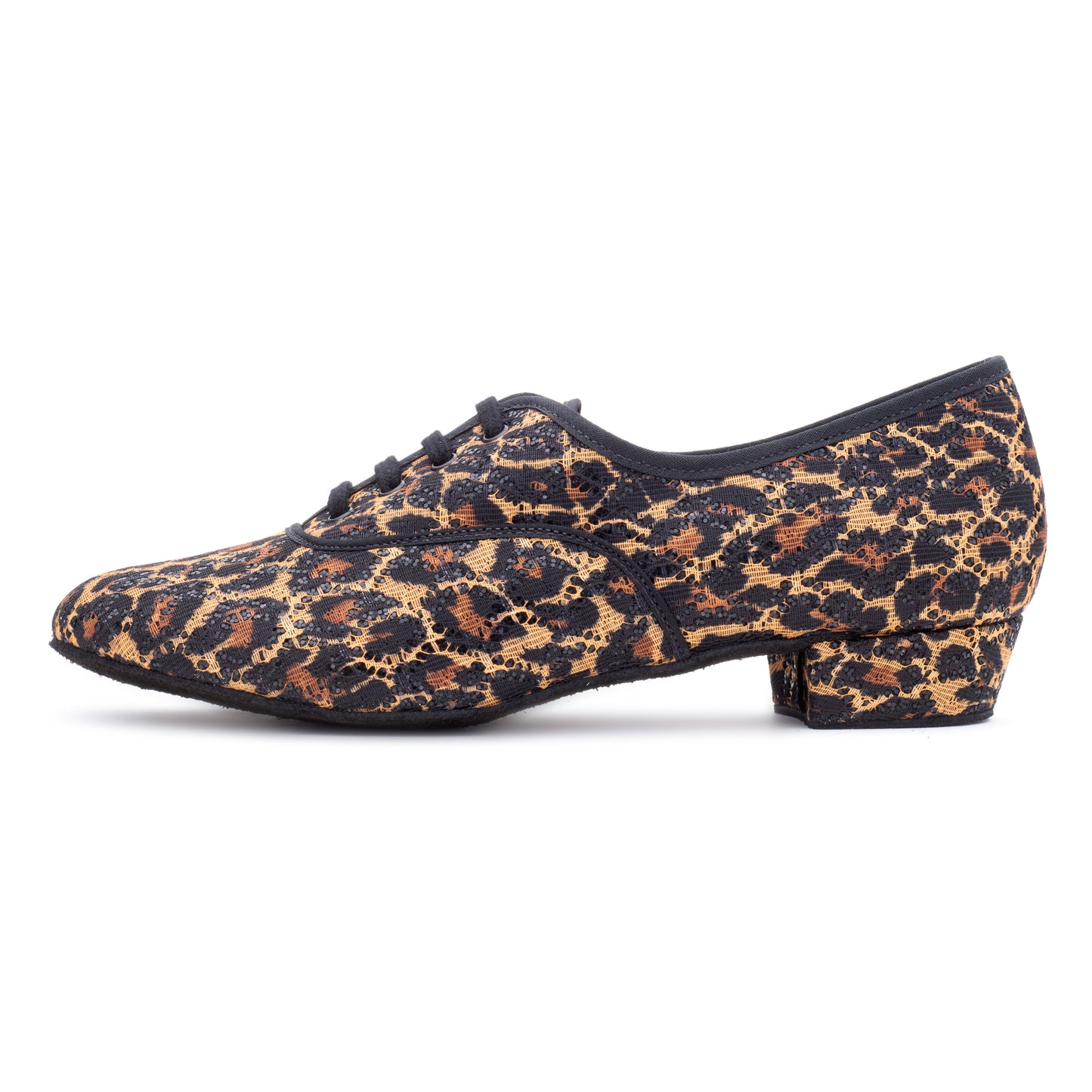 Black Glitter Panther Low Heel Suede Sole Lace Up Practice Stage Ballroom Shoes