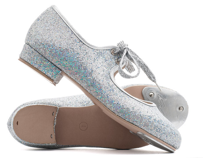Silver Glitter Low Heel Tap Dance Shoes With Toe Plates
