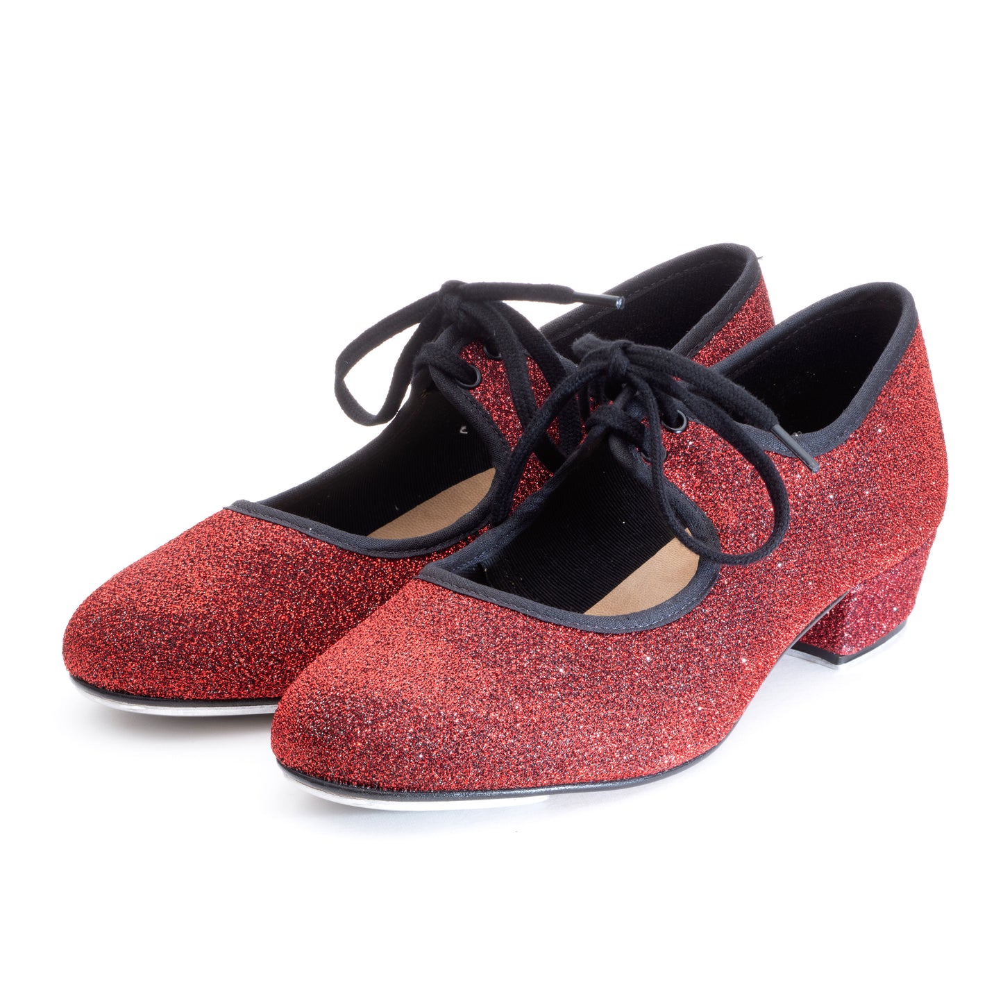 Red Glitter Low Heel Tap Dance Shoes With Heel and Toe Plates
