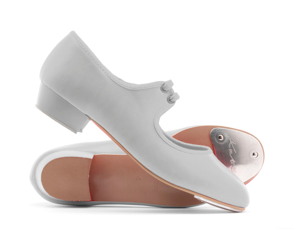 White PU Low Heel Tap Dance Shoes With Toe Plates