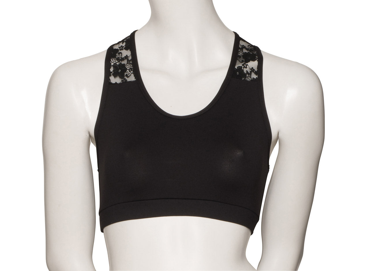 KCTTF-5 All Sizes Black Matt Lycra Tactel Lace Straps Racer Back Dance Crop Top