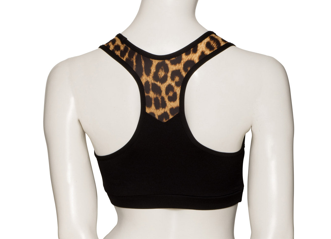 KCTTP-5 Girls Black Tactel Racer Back Dance Crop Top With Animal Print Straps